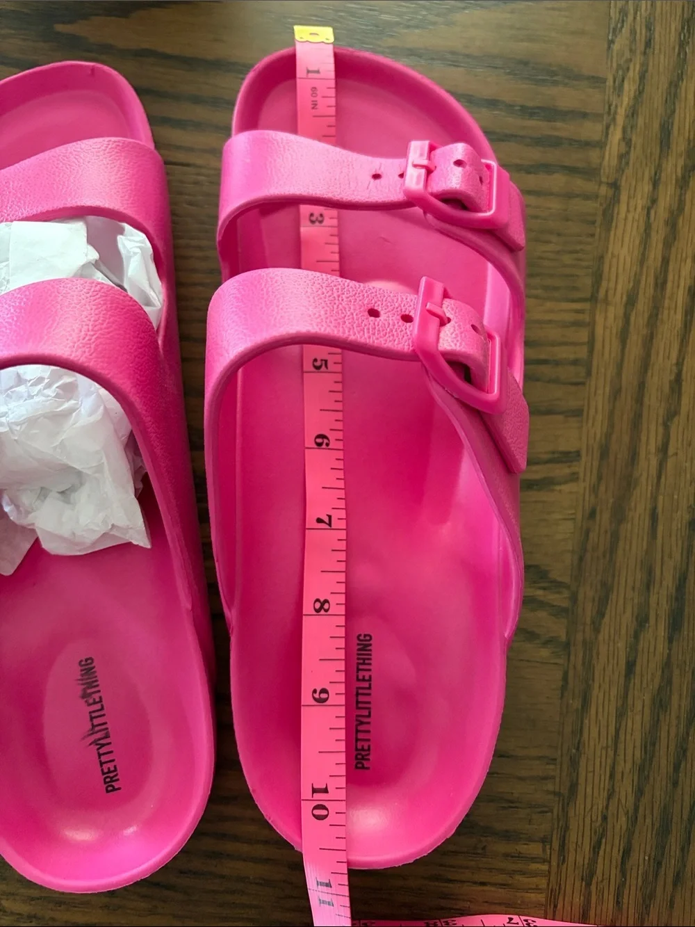 PrettyLittleThing Neon Pink Double Buckle Slide Sandals Size 6 but fits a 7